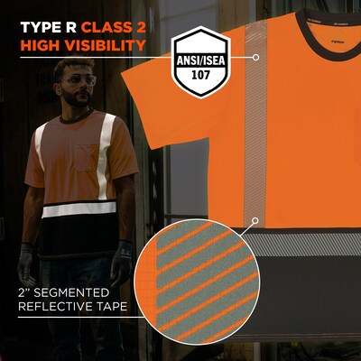 Ergodyne GloWear 8294BK High Visibility Short Sleeve Black Bottom T-Shirt, ANSI Type R Class 2, Orange, 4XL (22288)