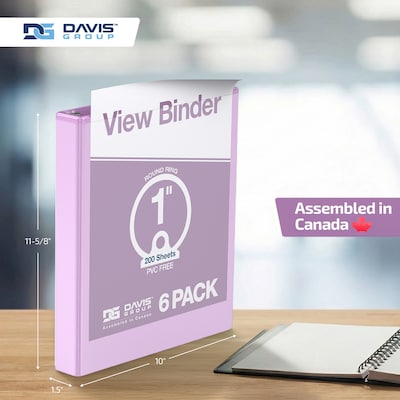 Davis Group Standard View 1" 3-Ring Binders, Lavender, 6/Pack (7411-13-06)