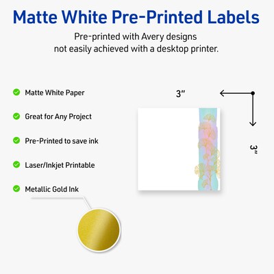 Avery Laser/Inkjet Square Multipurpose Labels, 3 x 3, White, 60/Pack (S00EVR)