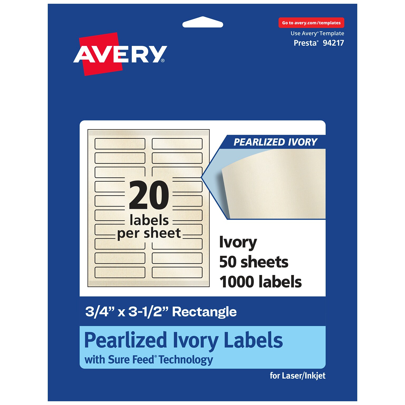 Avery Pearlized Ivory Rectangle Multipurpose Labels, .75 x 3.5, Ivory, 1000/Box (94217)