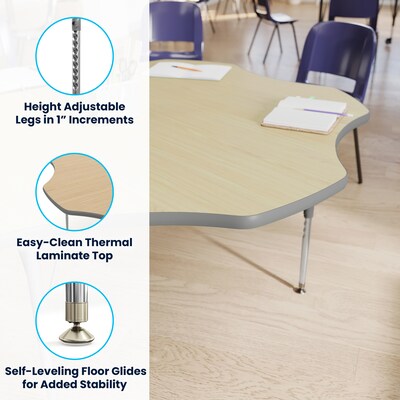 Flash Furniture Wren 60" Flower Activity Table, Height Adjustable, Light Natural Top/Silver Frame (XUA60FLRLNTA)