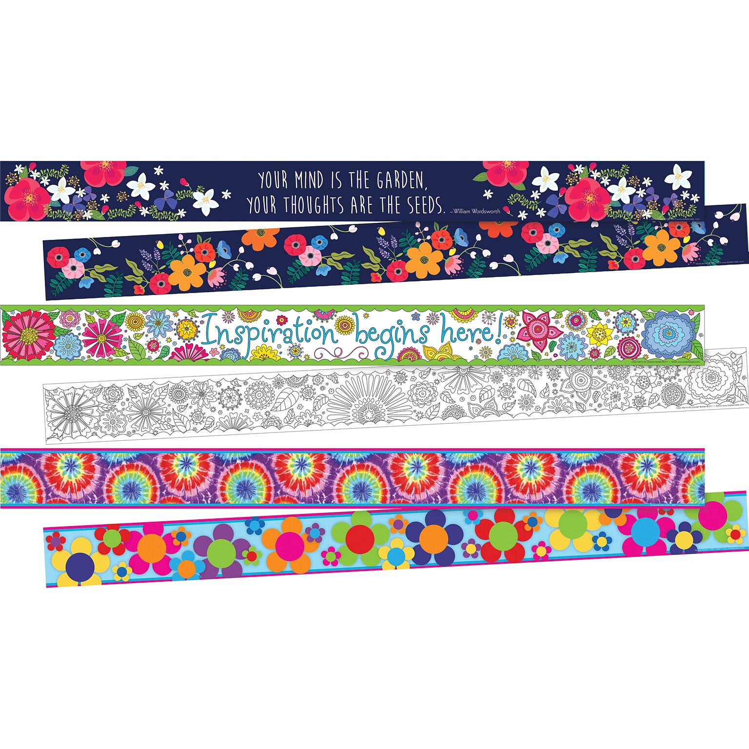 Barker Creek Double-Sided Border Set, 35 x 3, Floral, 3 designs, 36/Set (4045)