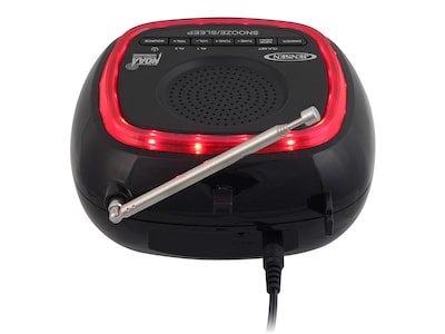 Jensen Wireless Digital AM/FM Alarm Clock Radio with NOAA Weather Alert, Red/Black (JEP-725)