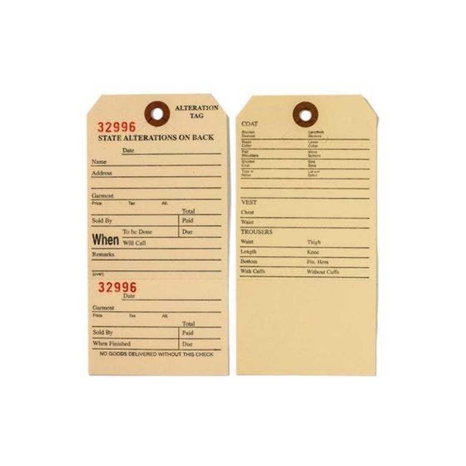 NAHANCO 3 1/2 x 6 1/4 Deluxe Alteration Tag, Manila/Black, 500/Pack