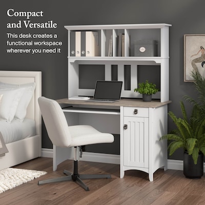 Bush Furniture Salinas 48"W Small Computer Desk with Hutch, Shiplap Gray/Pure White (MY72808-03)