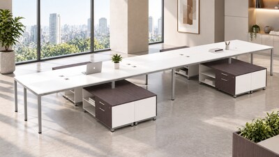 Boss Office Products Simple System 60"W Desk with Storage Cabinet, White, 8/Set (SGSD026-101-WT)