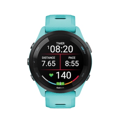 Garmin Forerunner 265 Smartwatch, GPS, 46mm, Aqua/Black Silicone Band (010-02810-02)