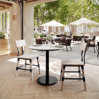 Flash Furniture Acadia 31.25 Round Wooden Dining Table with Round Base, White Faux Marble/Black Base (STRD31WMATR18)