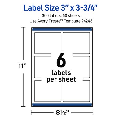 Avery Rectangle Laser Multipurpose Labels, 3" x 3.75", White, 300/Box (19479399334)