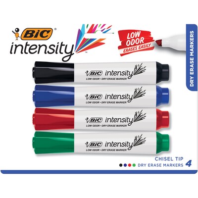 BIC Intensity Tank Dry Erase Markers, Chisel Tip, Assorted, 4/Pack (GDEMP41-AST)