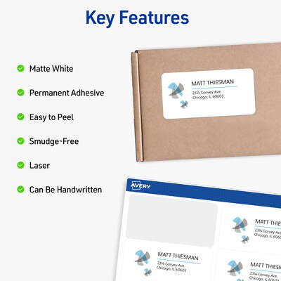 Avery TrueBlock Laser Shipping Labels, 2" x 4", Matte White, 1000 Labels/Box (5163)