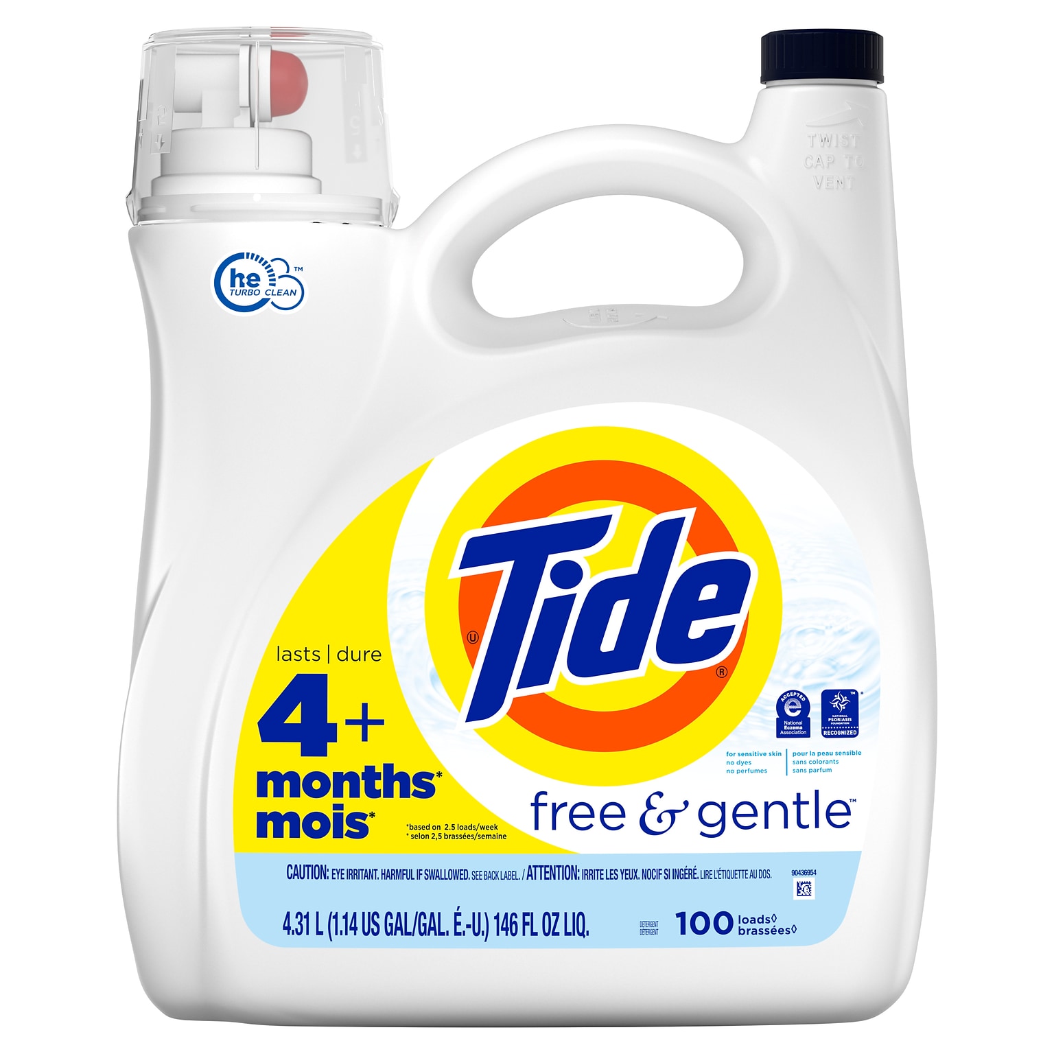 Tide Free & Gentle HE Liquid Laundry Detergent, 100 Loads, 132 fl oz.(12140)