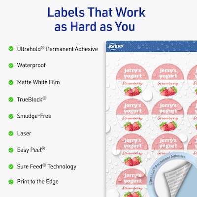 Avery Round Laser Multipurpose Labels, 1-2/3 Dia., White, 500/Pack (19479399433)