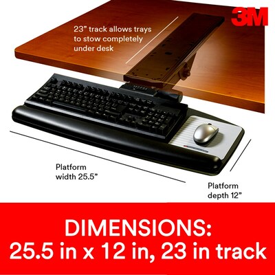 3M Easy Adjust Keyboard Tray with Wrist Rest and Mouse Pad, 23 Track, Black (AKT90LE)