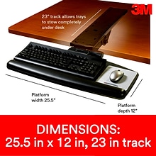 3M Easy Adjust Keyboard Tray, 25.5 x 12 Wood Platform, 23 Track, Black, Wrist Rest and Mouse Pad