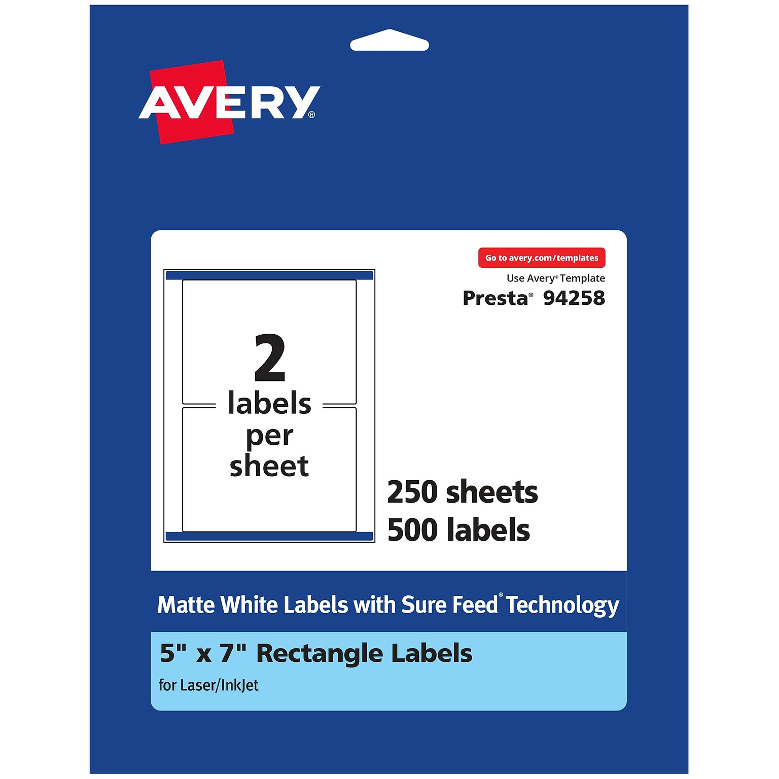Avery Laser/Inkjet Rectangle Multipurpose Labels, 5 x 7, White, 500 Labels/Box (94258)