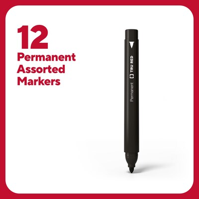 TRU RED™ Pen Permanent Markers, Fine Tip, Assorted, 12/Pack (TR54530)