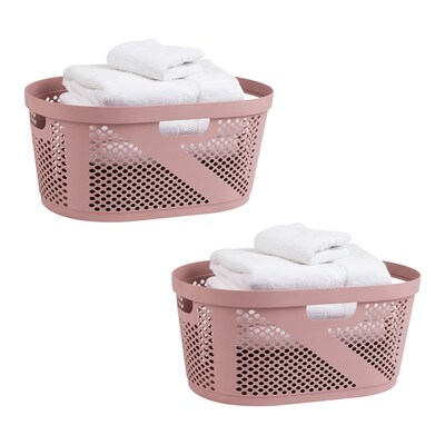 Mind Reader 10.57-Gallon Laundry Basket with Handles, Plastic, Pink, 2/Set (2HHAMP40-PNK)