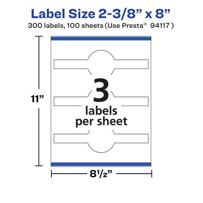 Avery Laser/Inkjet Decorative Edge Multipurpose Labels, 2-3/8" x 8", White, 300 Labels/Box (94117)