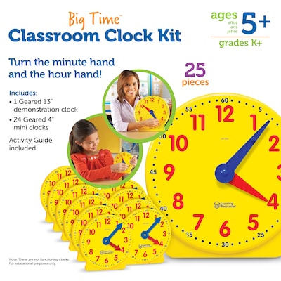 Learning Resources Classroom Clock Kit, Learning to Tell Time Manipulative, Yellow, 25 Pieces (LER2102)