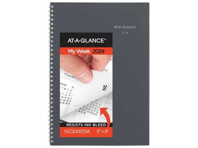 2024 AT-A-GLANCE DayMinder 5 x 8 Weekly & Monthly Planner, Gray (GC200-07-24)