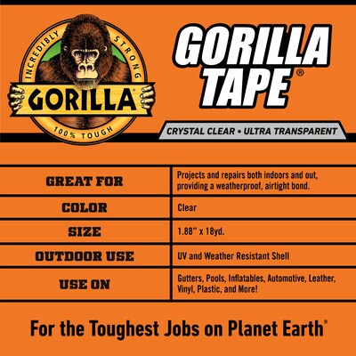 Gorilla Transparent Clear Tape, 1.88" x 18 yds., Crystal Clear (6060002)