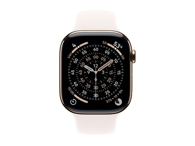 Apple Watch Series 11 GPS + Cellular Smartwatch, 46mm, Gold Titanium Case with Light Blush Sport Band, Small/Medium (MFD54LW/A)