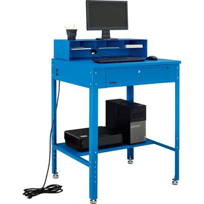 Global Industrial Flat Surfaced Shop Desk w/ Pigeonhole Riser, 34-1/2W x 30D, Blue (319355)