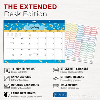 2026-2027 Plato Busy Bees 14" x 10" Academic Monthly Desk Pad Calendar (9798330708116)