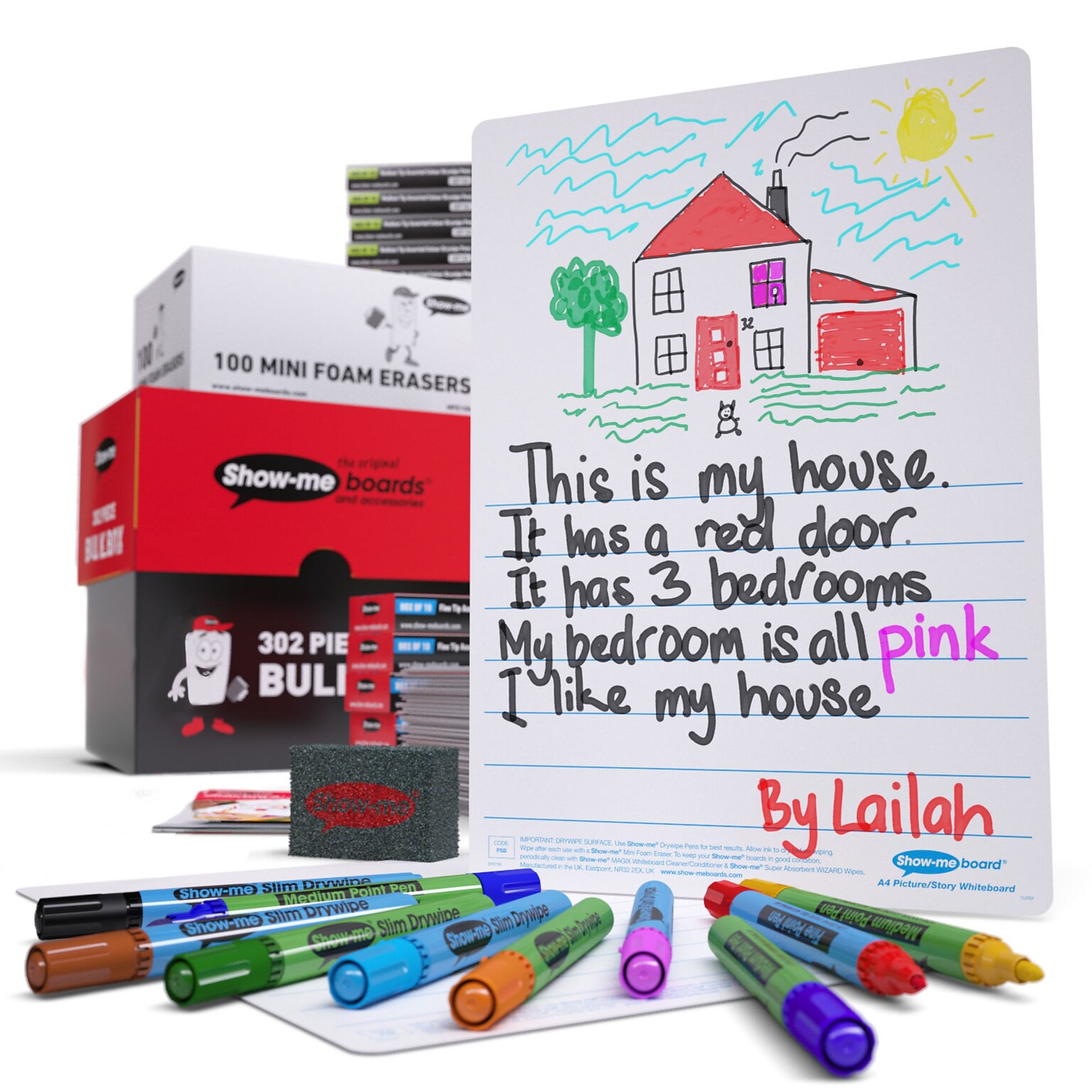 Show-me Picture Story Lapboards, with Pens, Erasers & Cleaner, 8 x 12, 100/Set (EPTBPSBX)