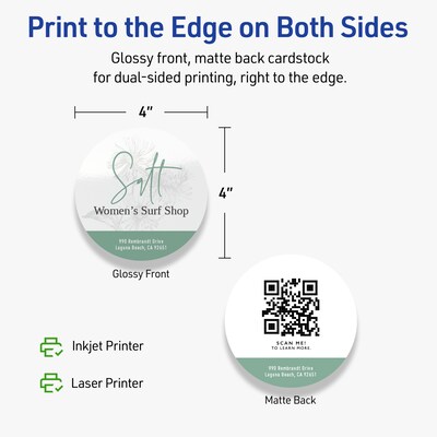 Avery Integrated Cards, 4" Dia., Glossy White, 75/Pack (95343)