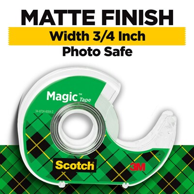 Scotch Magic Invisible Clear Tape With Dispenser, 0.75 x 18 yds., 1 Core, Transparent, 6 Rolls/Pack (6122)