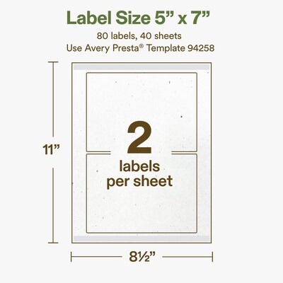 Avery Hemp Rectangle Laser/Inkjet Multipurpose Labels, 5" x 7", Off-White (80/Box)
