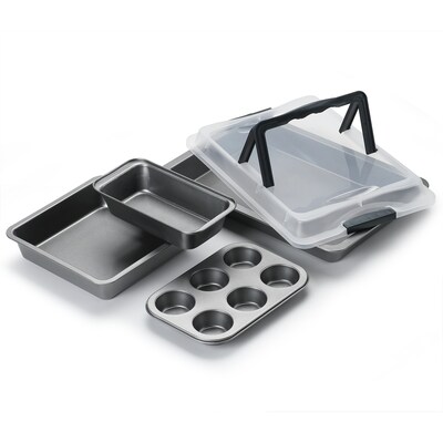 Gourmet Edge 5PC Bakeware: Nonstick, heavy carbon steel.