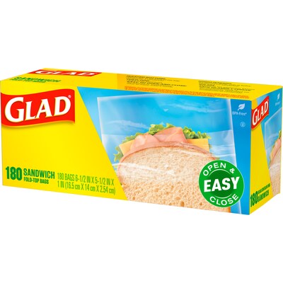 Glad Zipper Freezer Bags, Quart, 20 Bags/Box (57035)