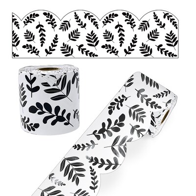 Carson Dellosa Education Rolled Scalloped Borders, 3x 65, White with Black Leaves, 3/Bundle (CD-10