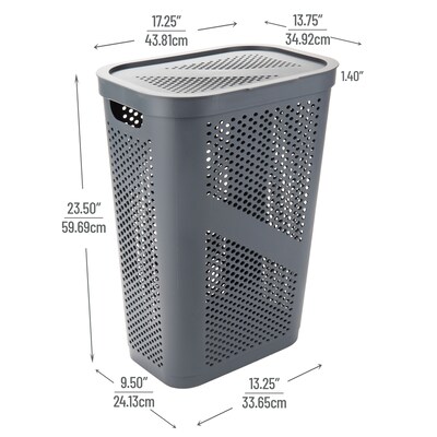 Mind Reader 15.85-Gallon Slim Laundry Hamper with Lid, Plastic, Gray (HBIN60-GRY)