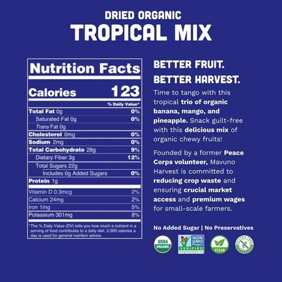 Mavuno Harvest Gluten Free Organic Dried Tropical Mix Fruit Snacks, 2 oz., 6 Bags/Pack (MAHW-TROP2OZ6PK)