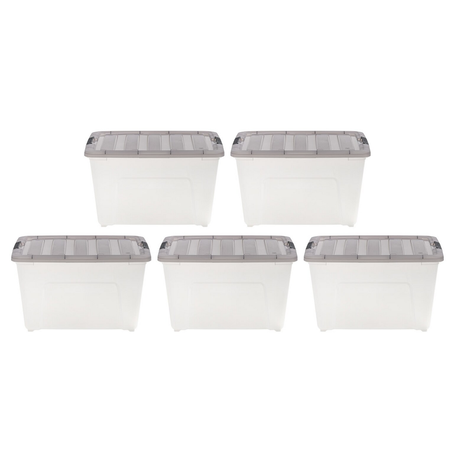 Iris 53 Quart Storage Bin with Latching Lid, Plastic, Clear, 5/Pack (500149)