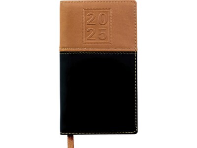 2025 Global Printed Products 3.5 x 6 Weekly & Monthly Planner, Faux Leather Cover, Black/Brown (SPLS25-BRN36)