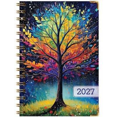 2027 Excello Brands 5.5" x 8" Weekly & Monthly Planner, Paperboard Cover, Black Tree Seasons (ORY27-FSH58-32)