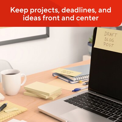 Staples Sticky Notes, 3" x 5", Yellow, Recycled Paper, 1200 Sheets – Eco-Friendly Self-Stick Notes for Lists & Reminders
