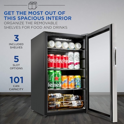 Ivation Freestanding Mini Fridge w/ Glass Door, 101 Can Capacity, Stainless Steel (IVABC1010SS)