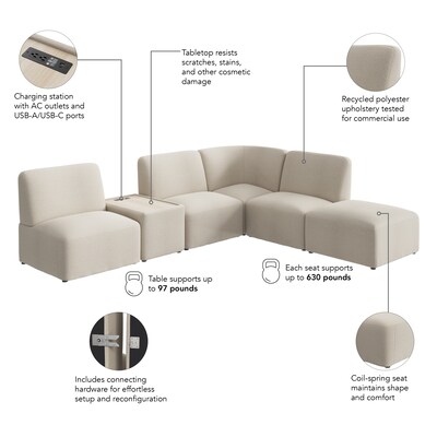 Bush Business Furniture Assemble L Shaped Sectional with Power/USB, Oat Fabric (ASM005OTF)