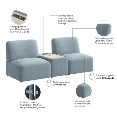 Bush Business Furniture Assemble 2 Seater Sectional with Power/USB, Mist Fabric (ASM001MSF)