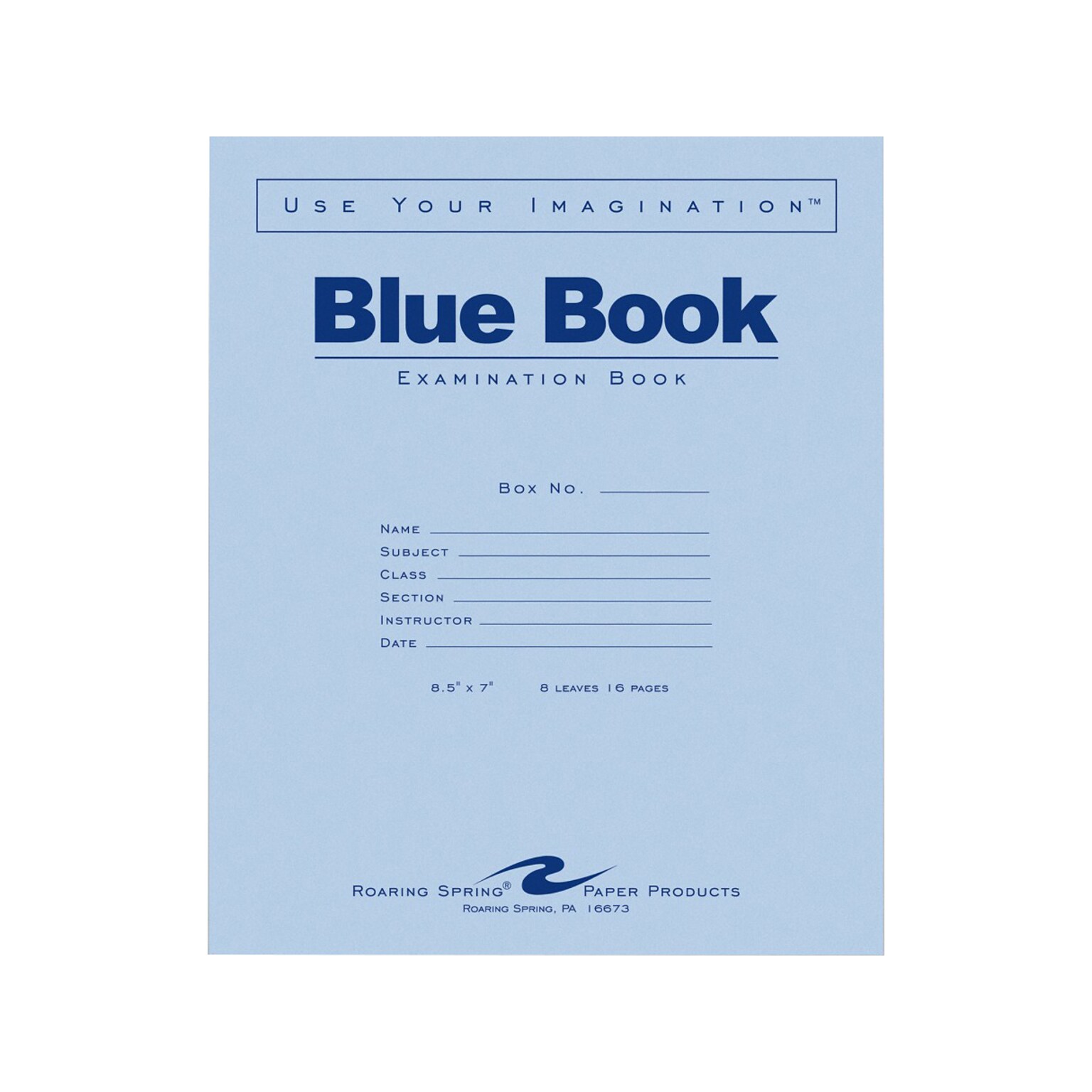 Roaring Spring Paper Products Exam Notebook, 7x 8.5, Wide-Ruled, 8 Sheets, Blue, 600/Carton (77512CS)