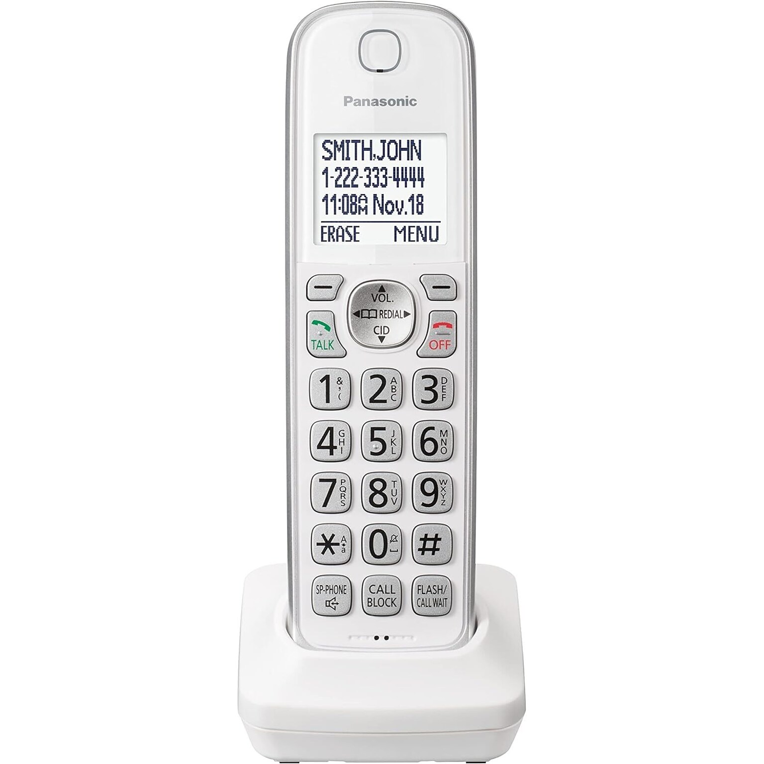 Panasonic KX-TGDA63W Additional Cordless Phone Handset for use with KX-TGD63x Series, White/Silver