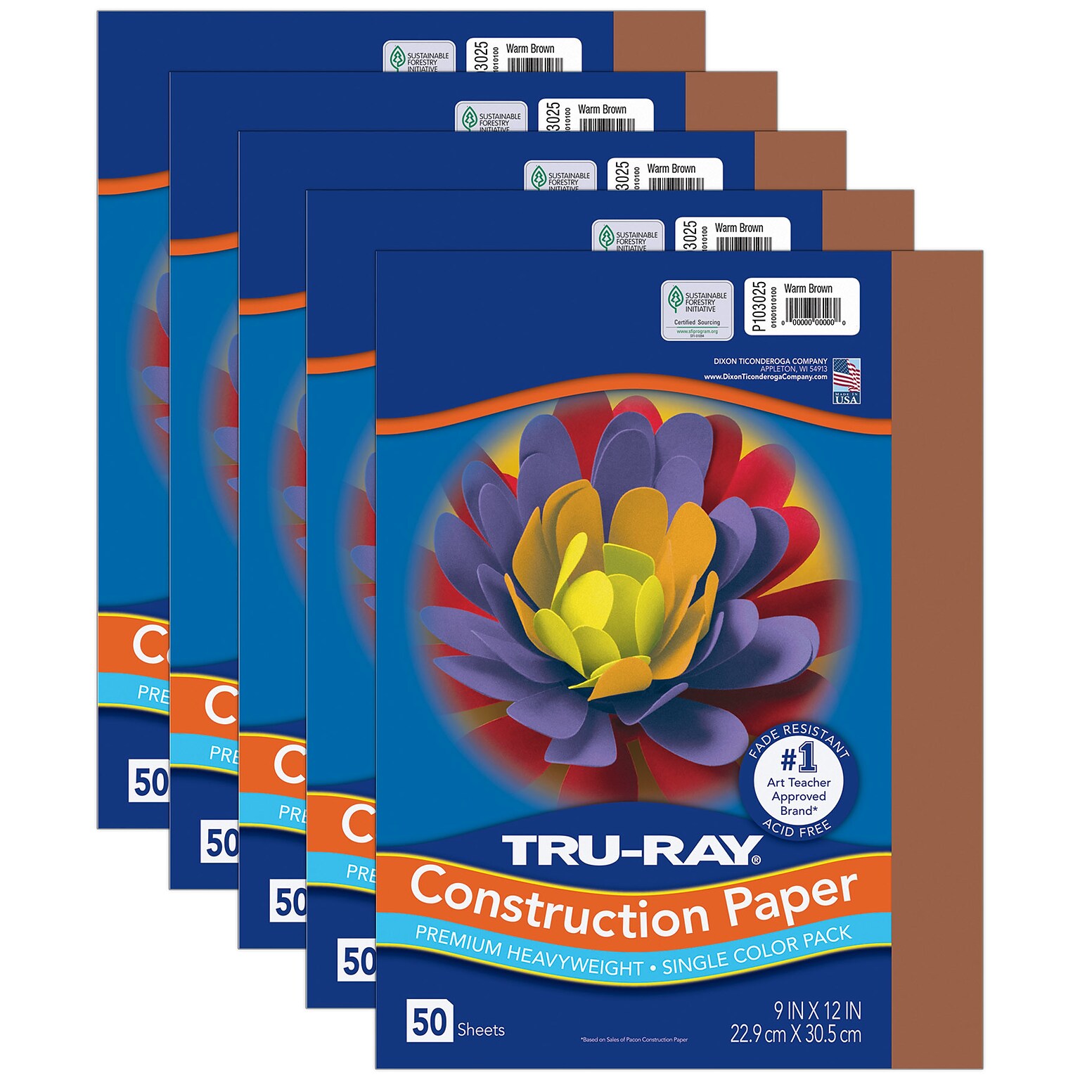 Tru-Ray 9 x 12 Construction Paper, Warm Brown, 50 Sheets/Pack, 5 Packs/Bundle (PAC103025-5)