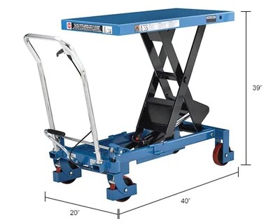 Global Industrial Mobile Heavy Duty Scissor Lift Table, 40" x 20" Platform, 2200 Lb. Capacity (988933)