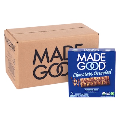 Madegood Gluten Free Chocolate Drizzled Vanilla Granola Bars, 0.85 oz., 5/Box, 6 Boxes/Pack (307-004